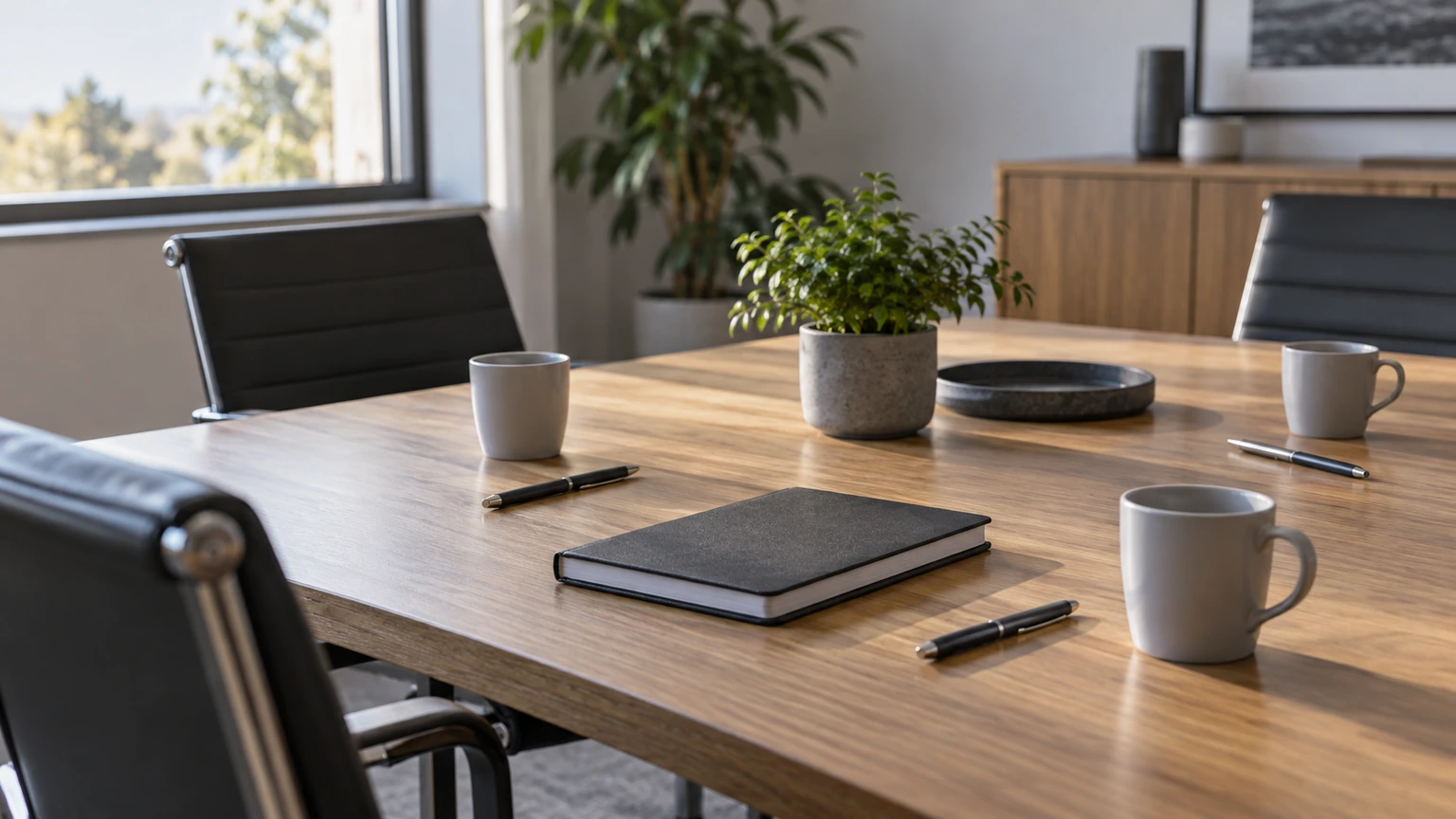 Table de réunion sobre pour réfléchir à une stratégie d’entreprise
