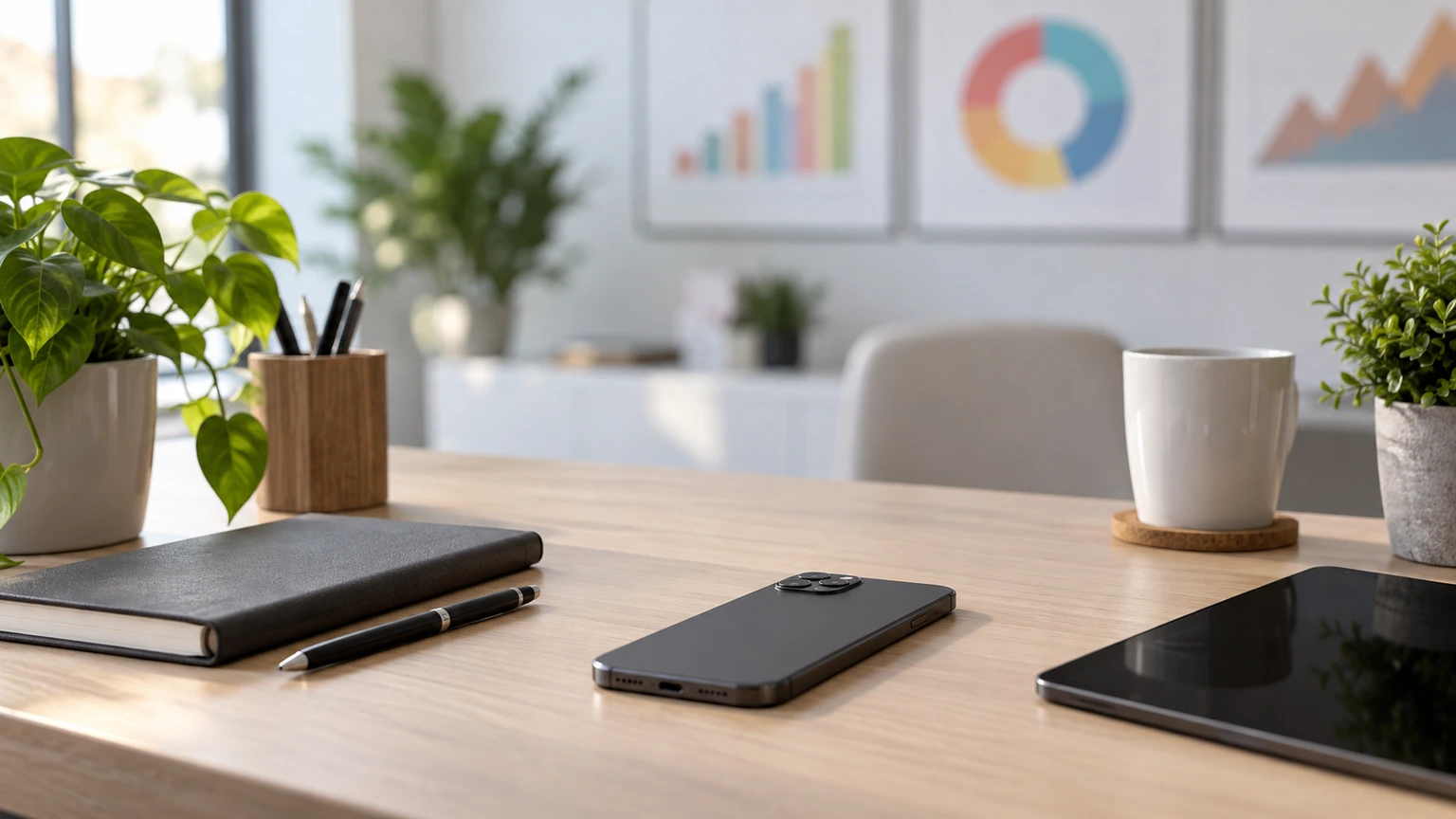 Bureau clair pour analyser des actions de marketing digital